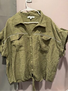 Sweet Rain Olive Green Casual Button-Front Top